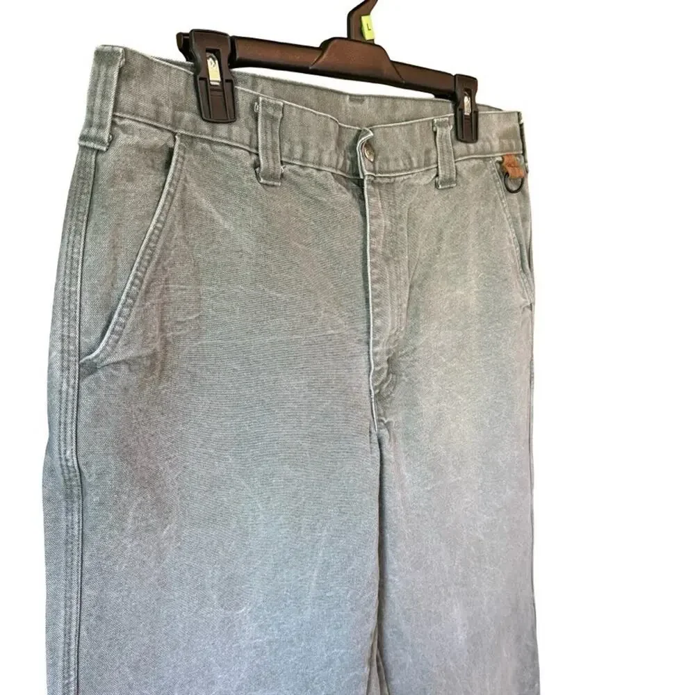 Orvis Vintage Duck Canvas Thick Green Pants Hiking Camping Workwear Mens 36 x 31